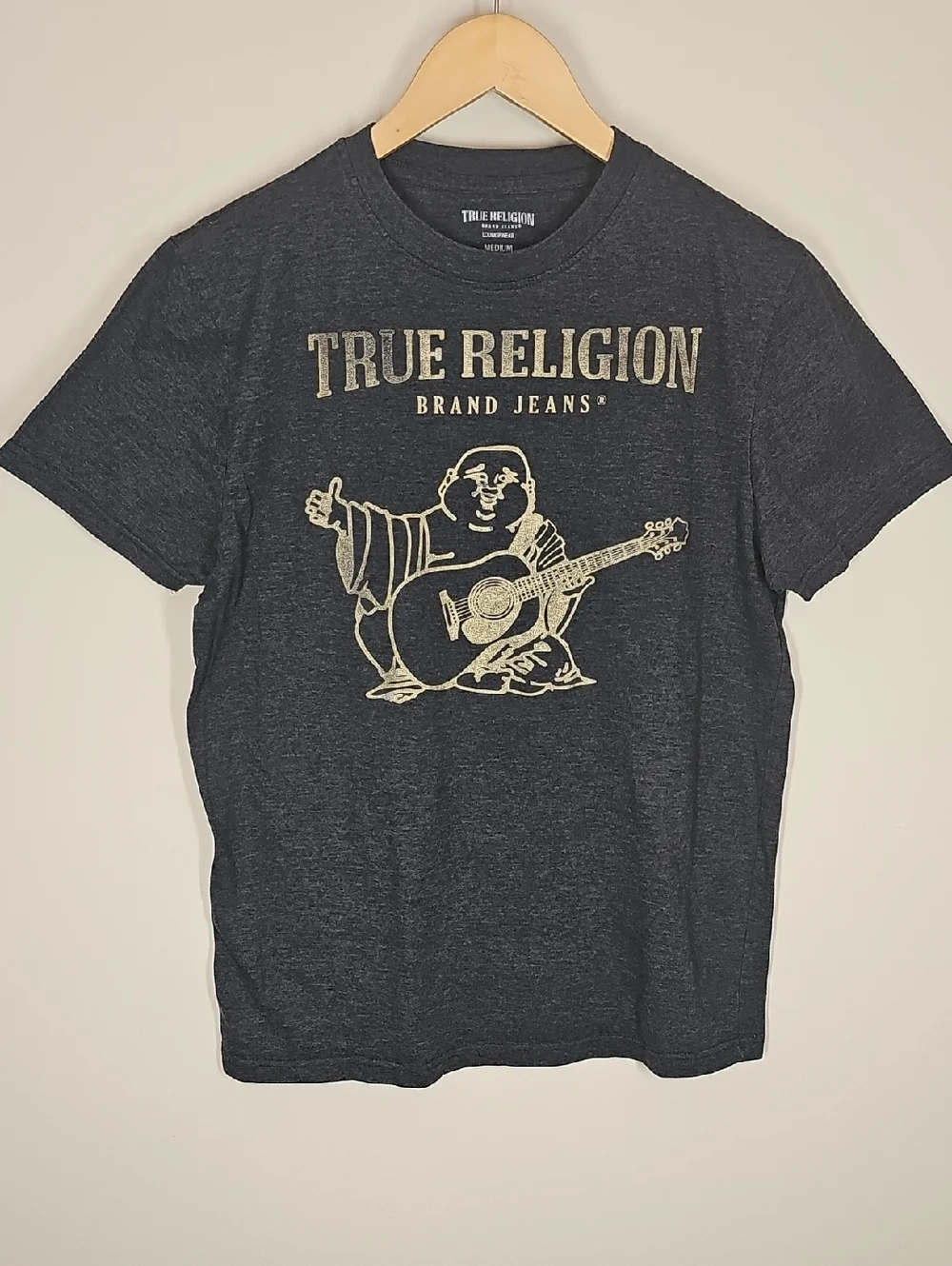 True Religion Loungewear Buddha Graphic Tee Charcoal Grey M Streetwear Y2K Retro
